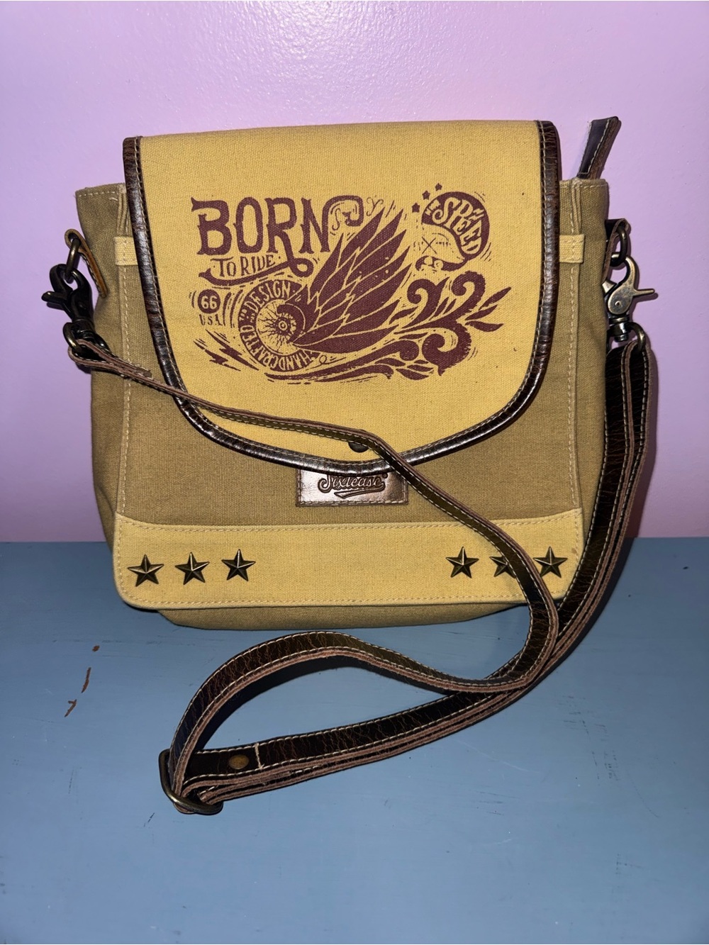 Unbranded Yellow Canvas Crossbody Bag with Wing Graphic